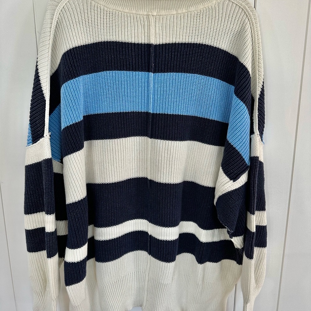 Aerie Striped Turtleneck Sweater Navy, Light Blue and White - Picture 4 of 5